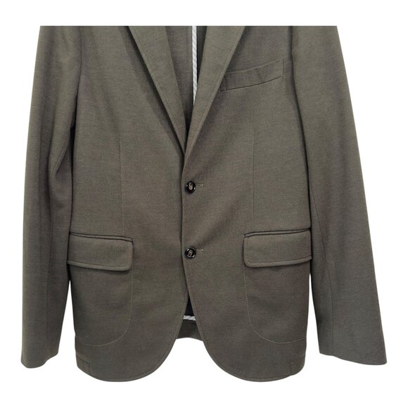 H.E. By Mango Slim Fit Mens Olive Green Blazer Jacket Size USA XS Patched elbow - Picture 9 of 12